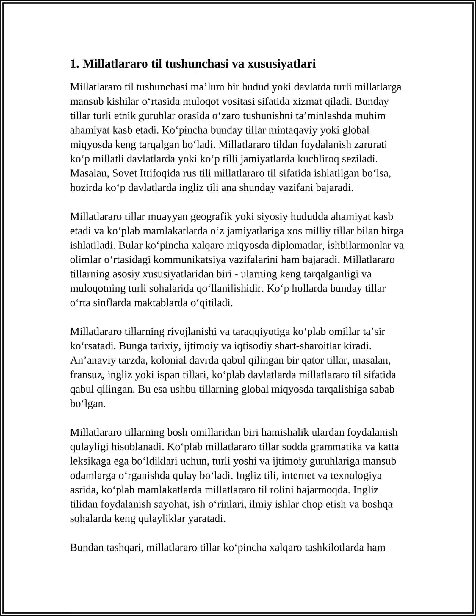 MILLATLARARO TILLAR. XALQARO TILLAR. SUN'IY TILLAR 4