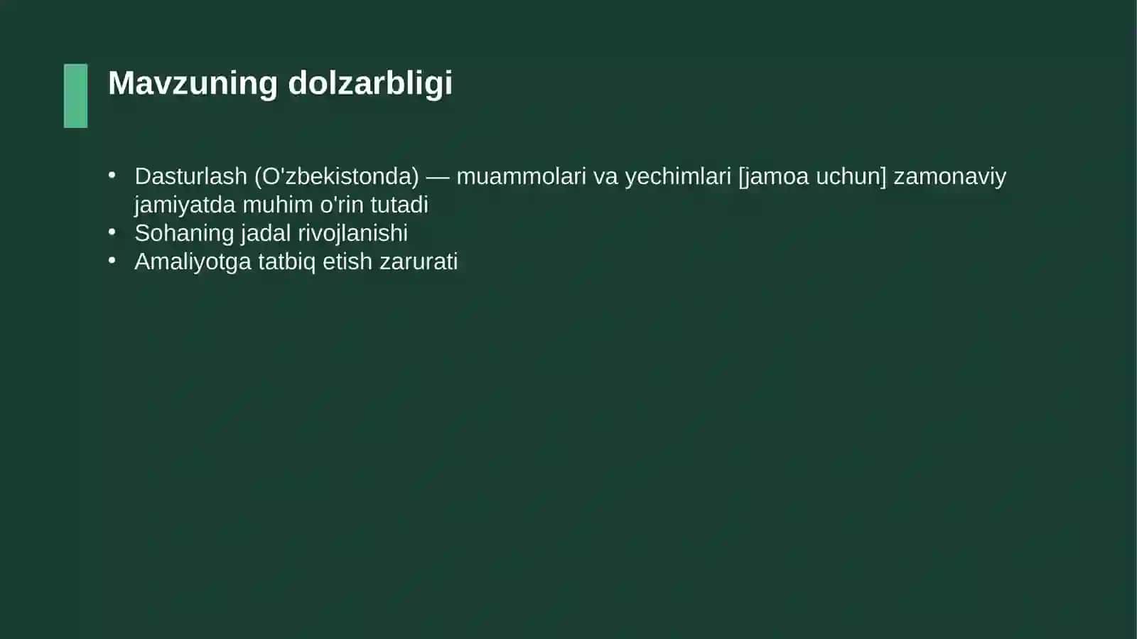 Dasturlash (O'zbekistonda) — muammolari va yechimlari [jamoa uchun] 4