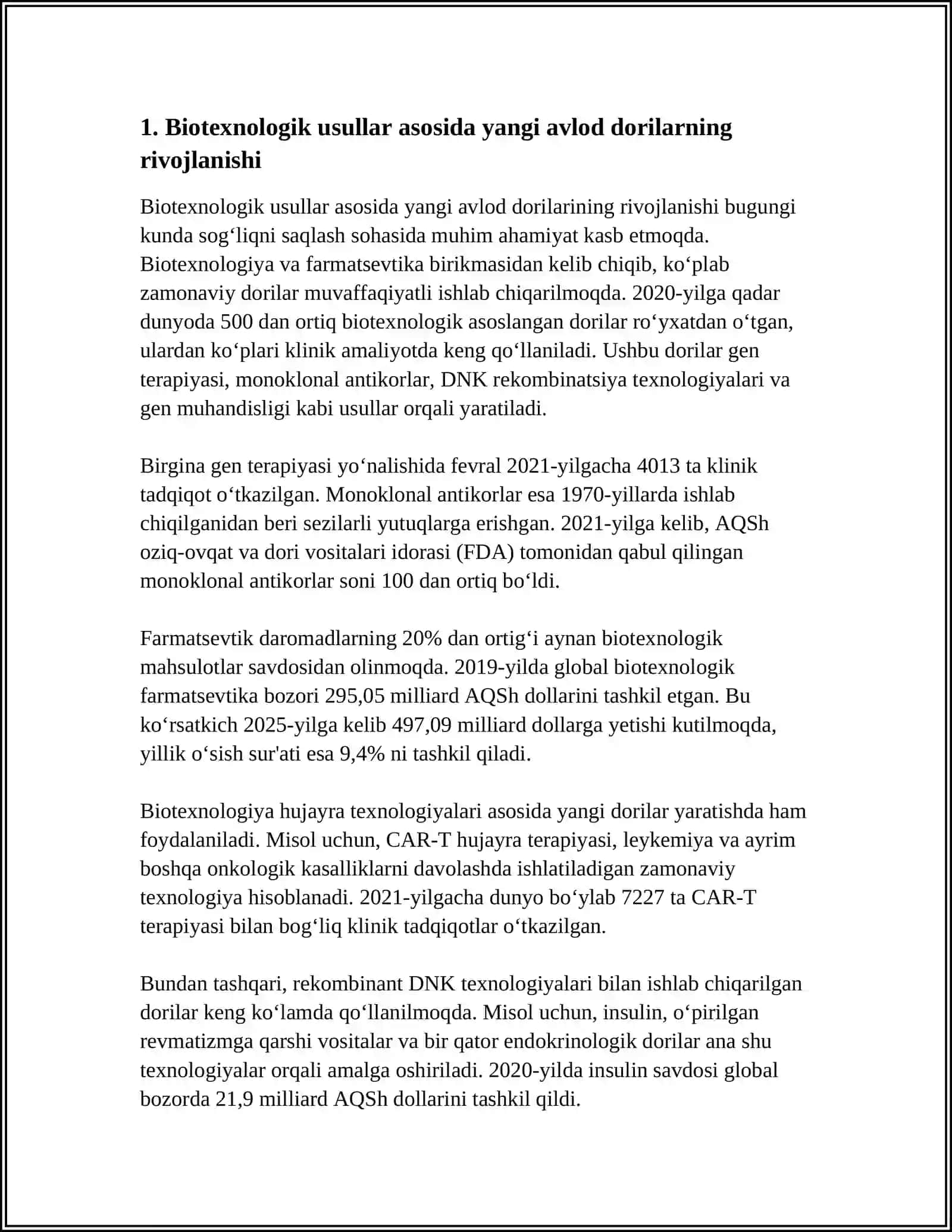 YANGI AVLOD DORI VOSITALARI YARATISHDA BIOTEXNOLOGIK USULLARDAN FOYDALANISH 4