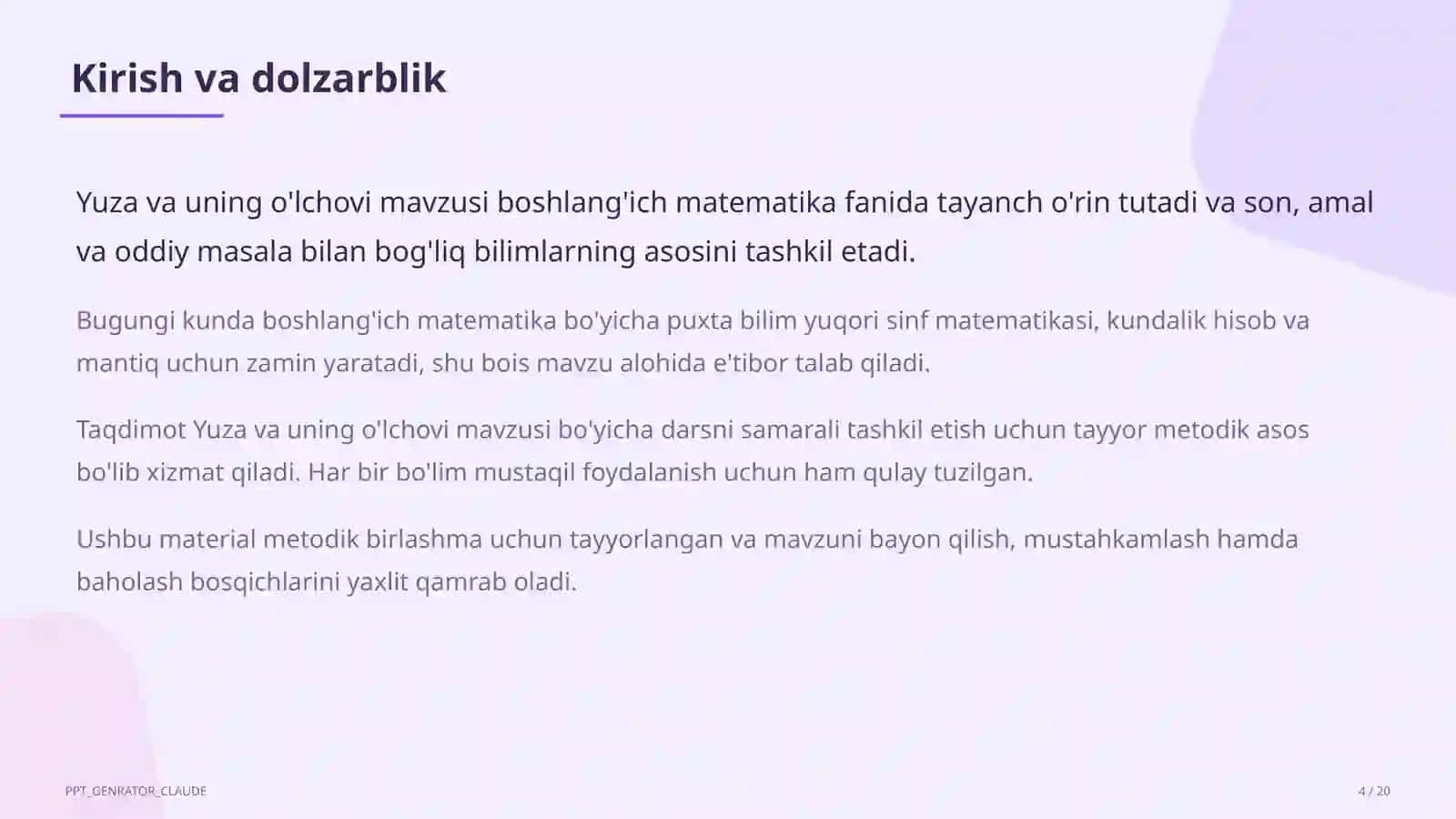 Yuza va uning o'lchovi (3-sinf) 4