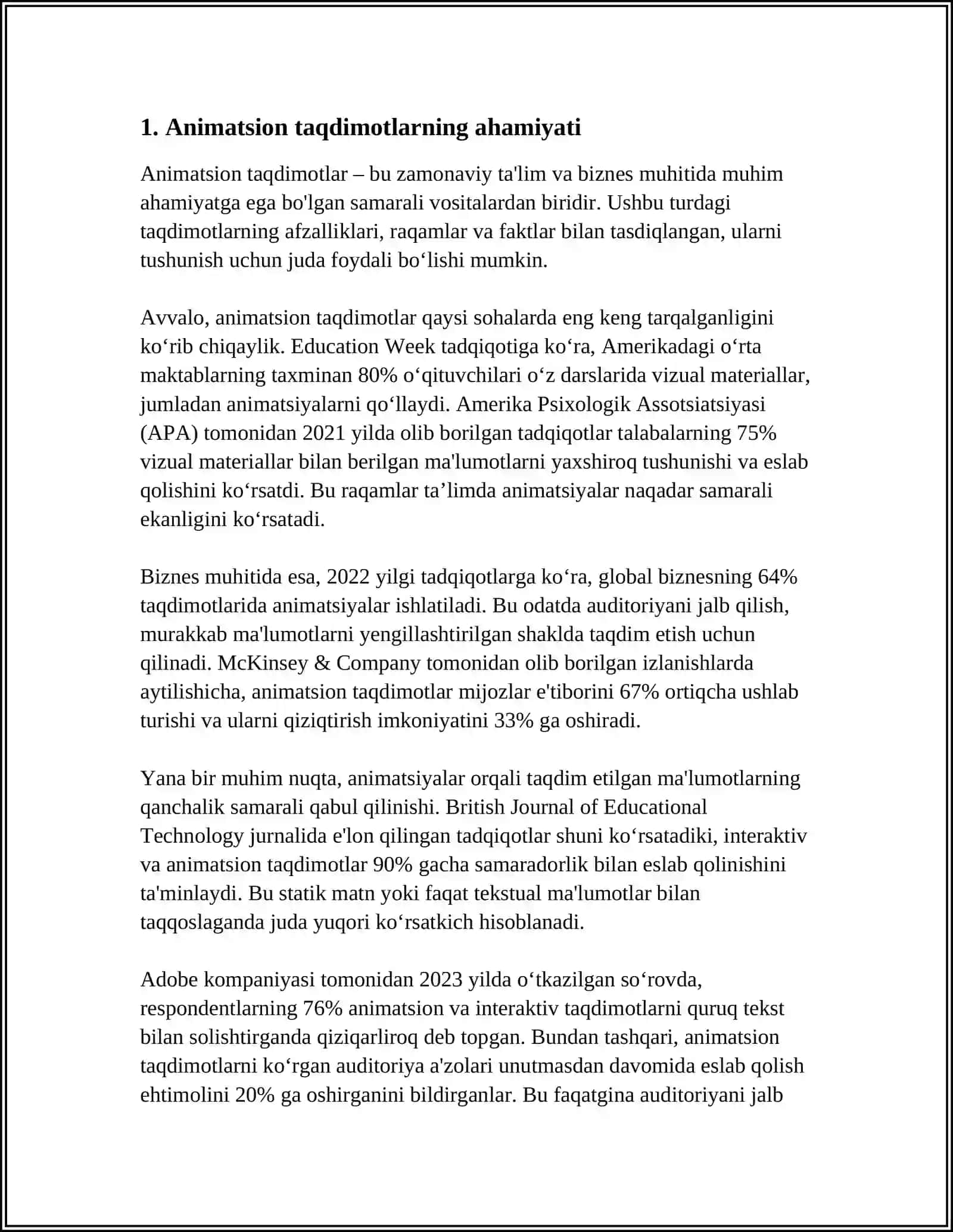 TAQDIMOT DASTURI ORQALI SOHA BO'YICHA ANIMATSION TAQDIMOTLAR TAYYORLASH 4