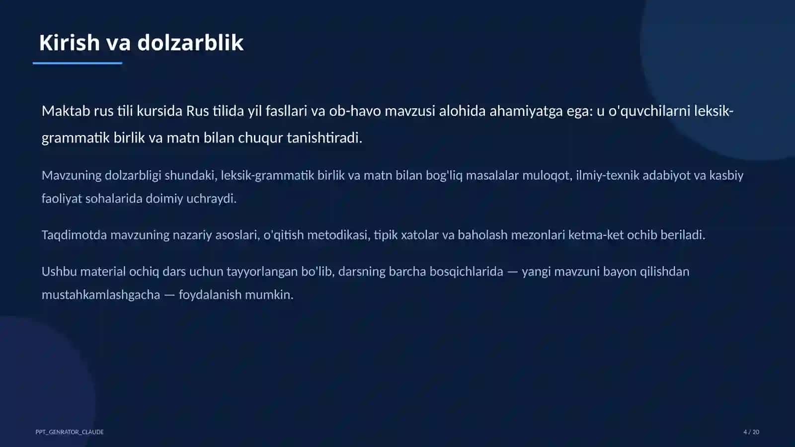 Rus tilida yil fasllari va ob-havo (4-sinf) 4