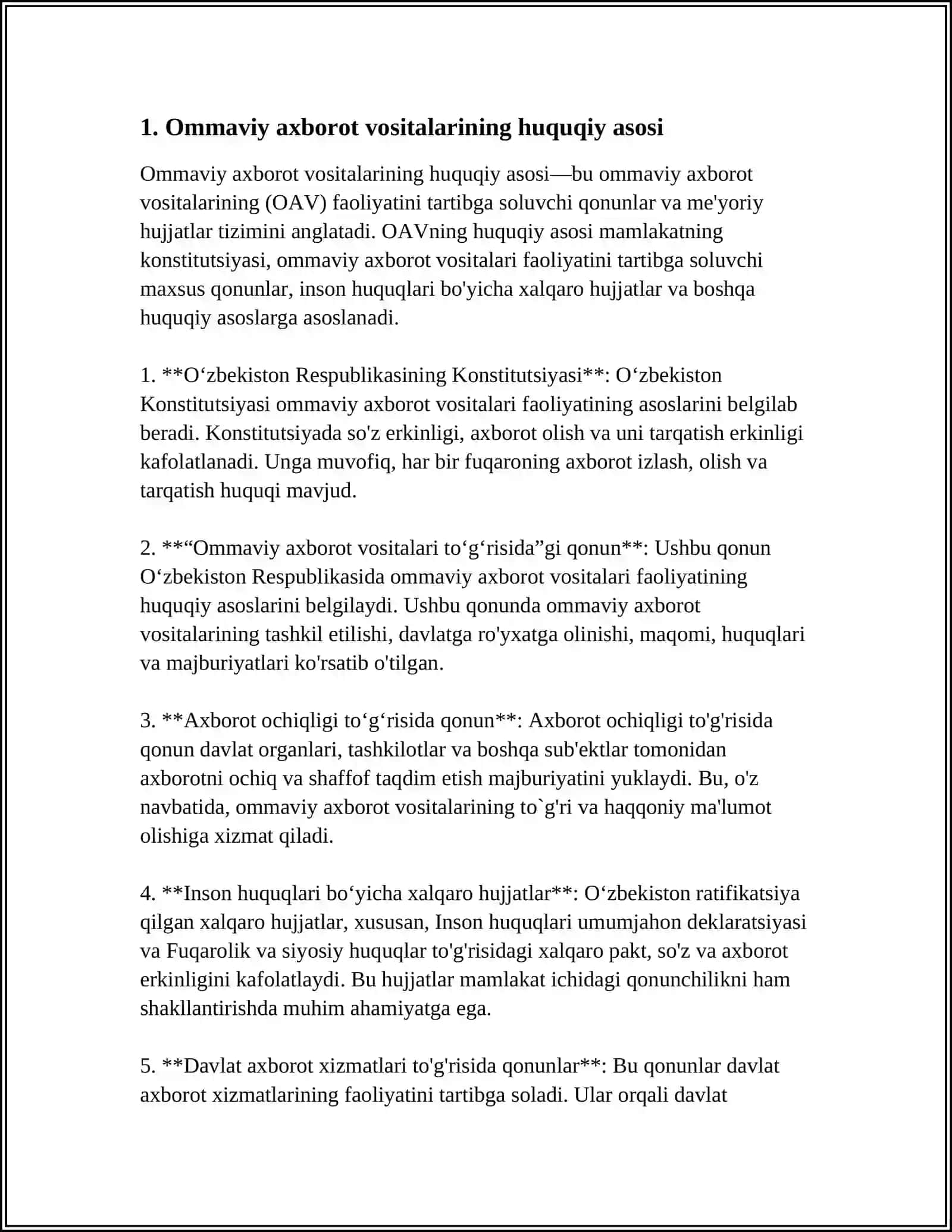 Ommaviy axborot vositalarining huquqiy asosi 4
