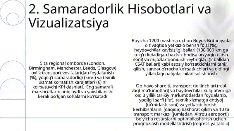 Avtomobil transporti asosiy ish ko'rsatkichlarini o'rganish 4