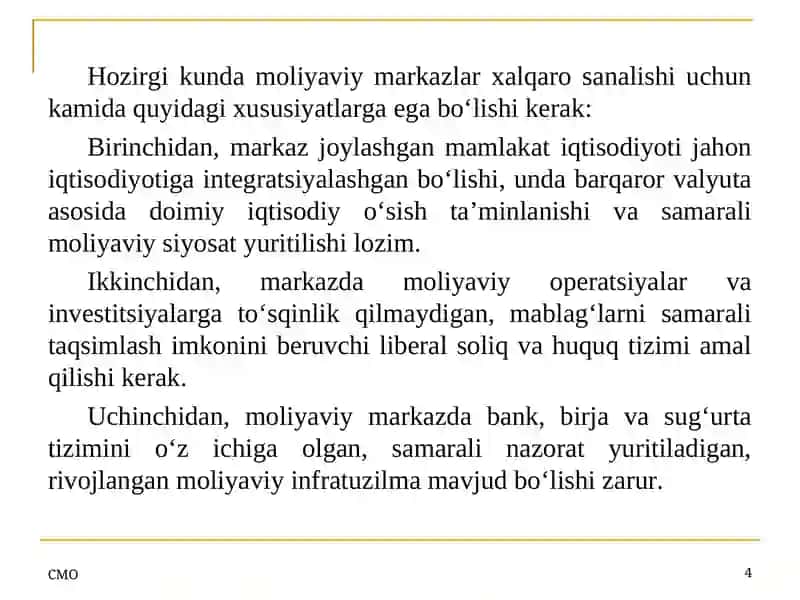 Xalqaro moliyaviy markazlar. 4