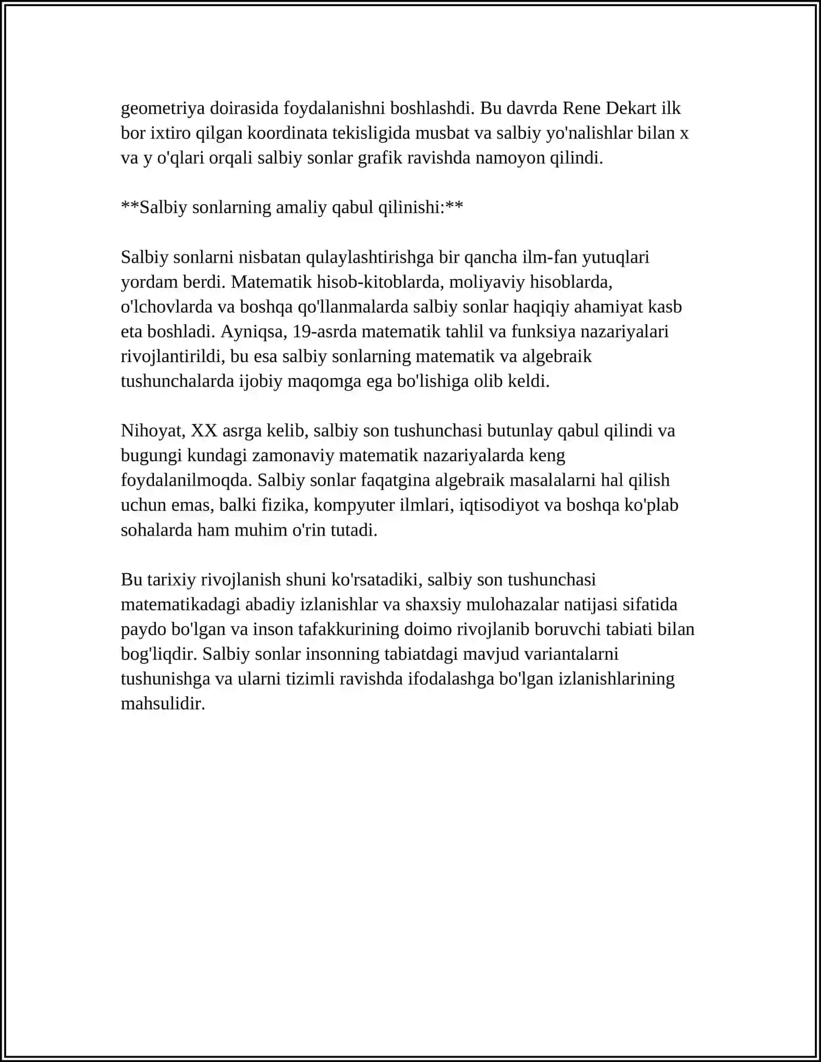 MANFIY SON VA KASR TUSHUNCHASINING VUJUDGA KELISHI HAQIDA TARIXIY MA’LUMOT 4