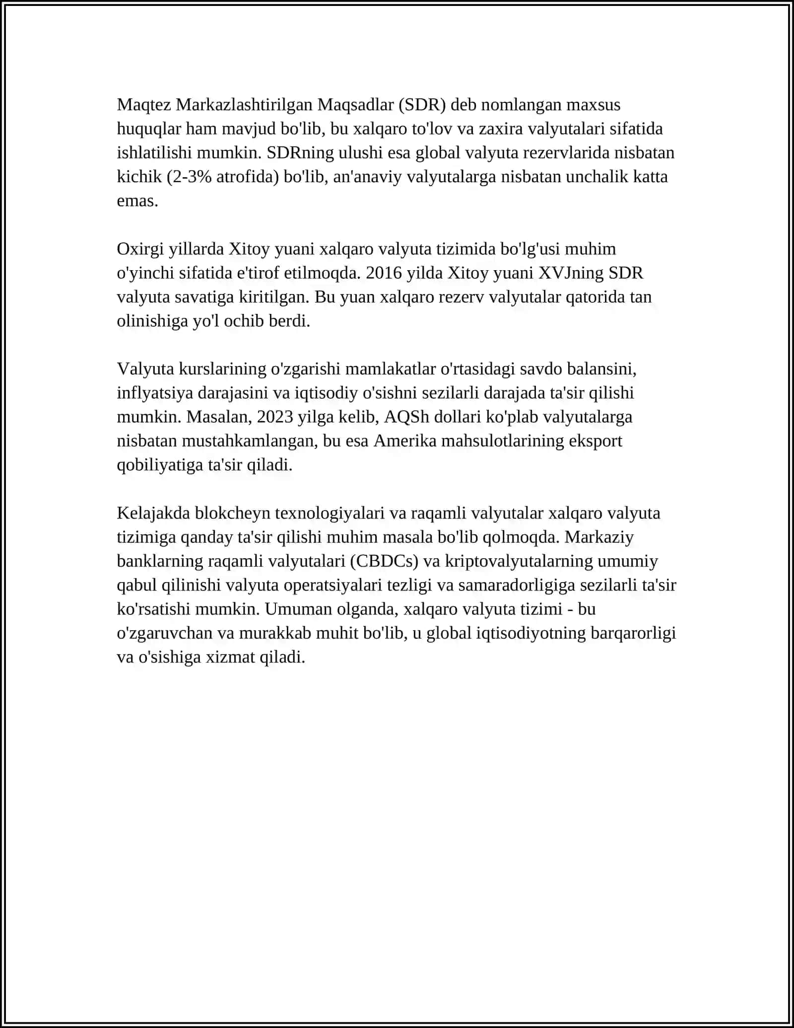 XALQARO VALYUTA MUNOSAVATLARI ASOSLARI 4