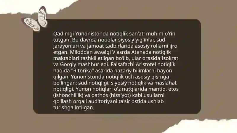 Notiqlik san'atining paydo bolishi tarixi va rivojlanishi 4