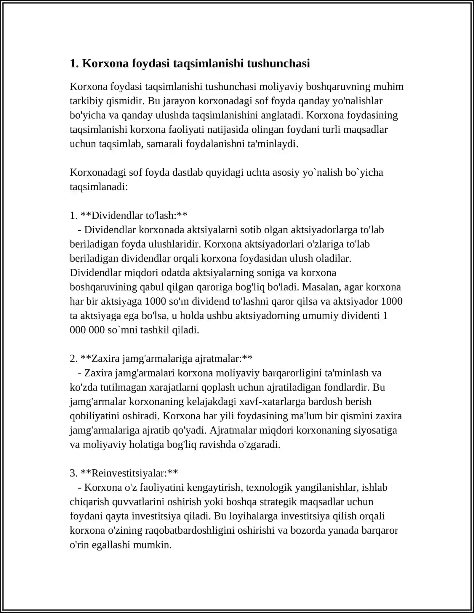 Korxona foydasi taqsimlanishi va ishlatilishi 4