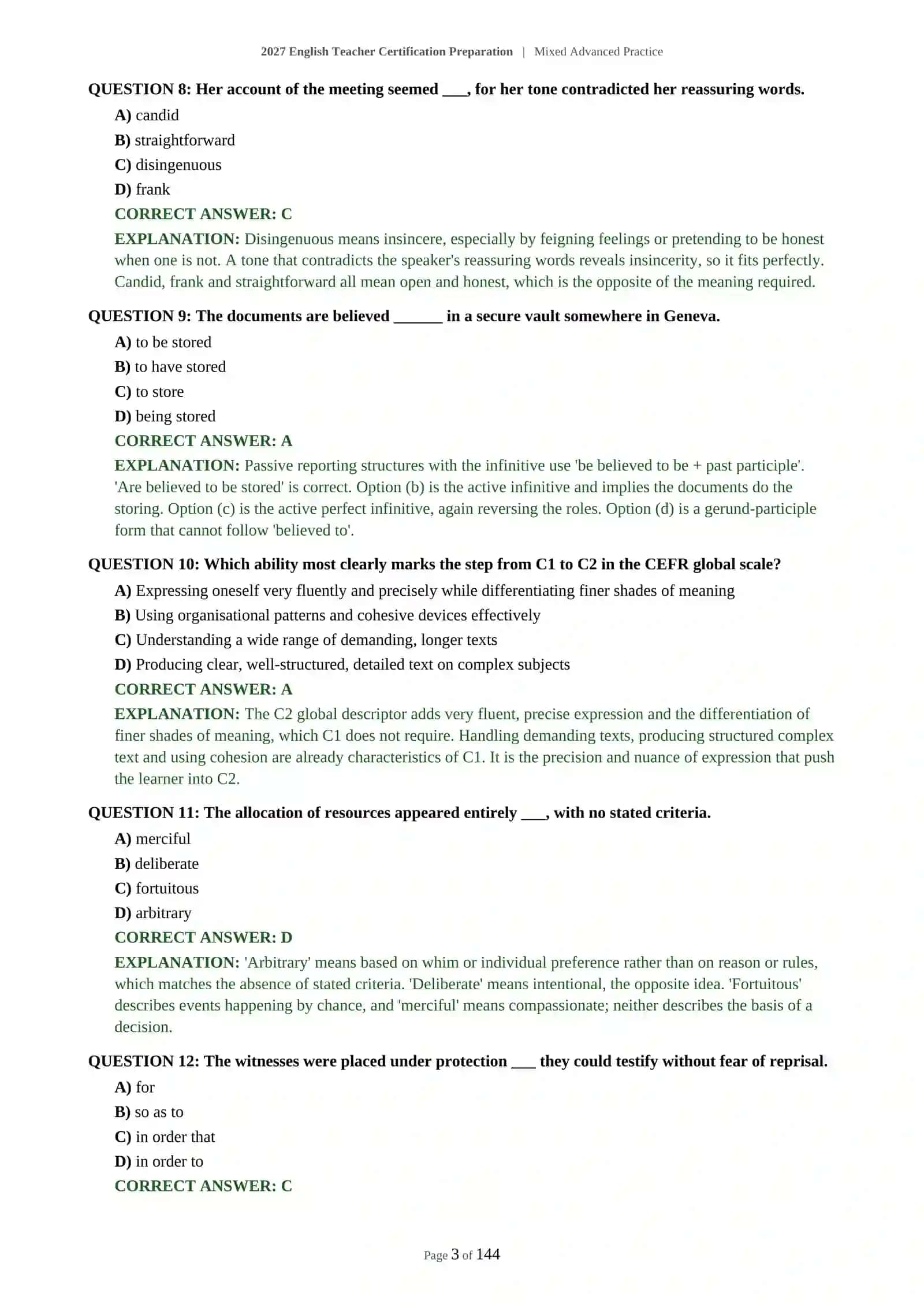 Advanced English Teacher Certification Preparation - Mixed Advanced Practice 4
