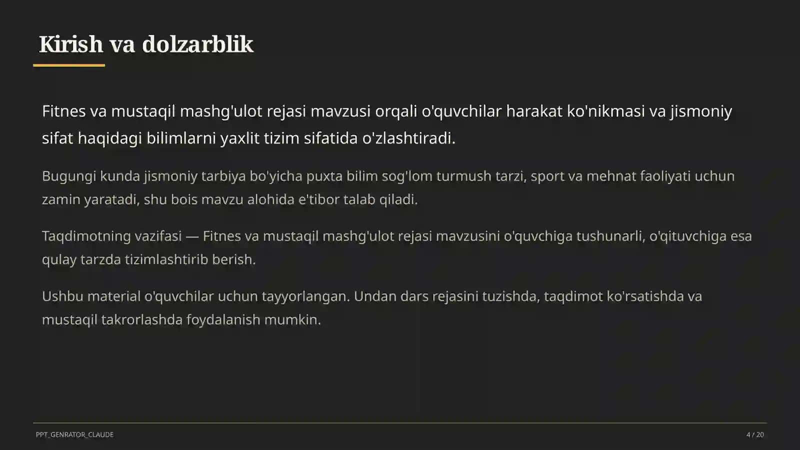 Fitnes va mustaqil mashg'ulot rejasi (11-sinf) 4