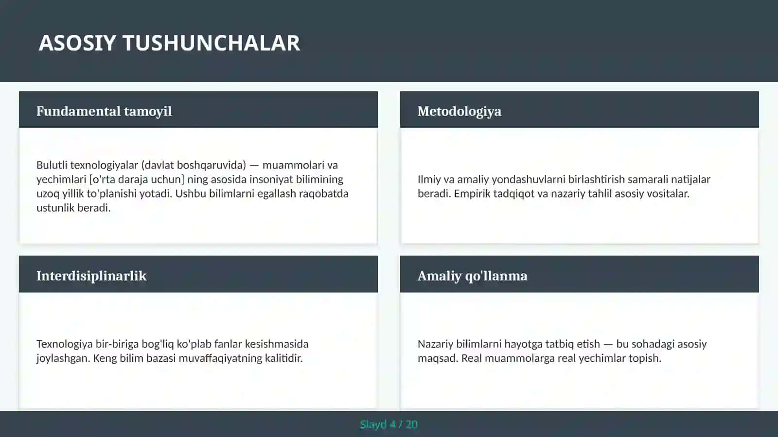 Bulutli texnologiyalar (davlat boshqaruvida) — muammolari va yechimlari [o'rta daraja uchun] 4