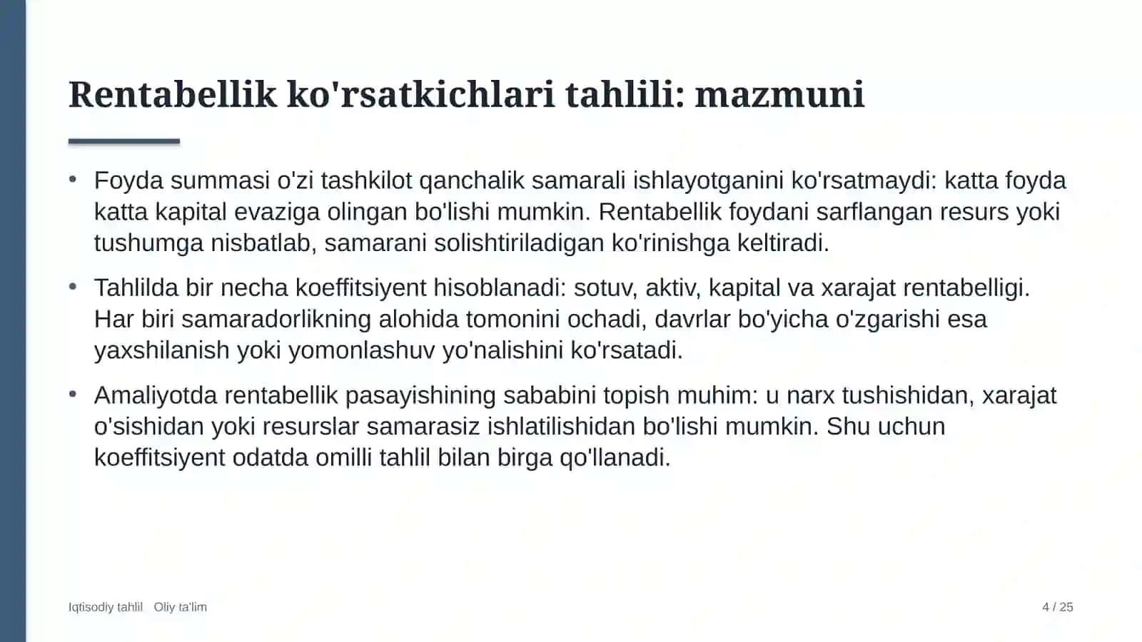 Yog'-moy sanoatida rentabellik ko'rsatkichlari tahlili 4