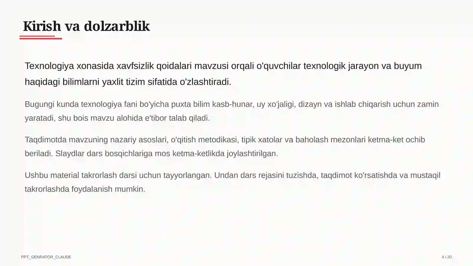 Texnologiya xonasida xavfsizlik qoidalari (5-sinf) 4