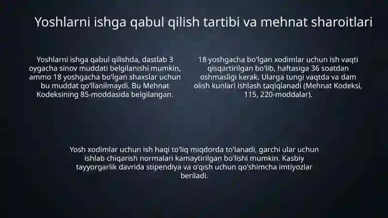 Yoshlar mehnati va ular uchun qo'shimcha kafolatlar 4