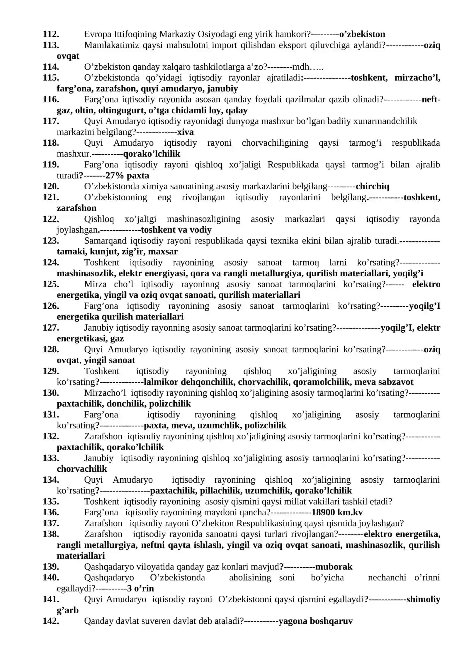 Iqtisodiy geografiya va ekologiya asoslari fanidan test savollari 4
