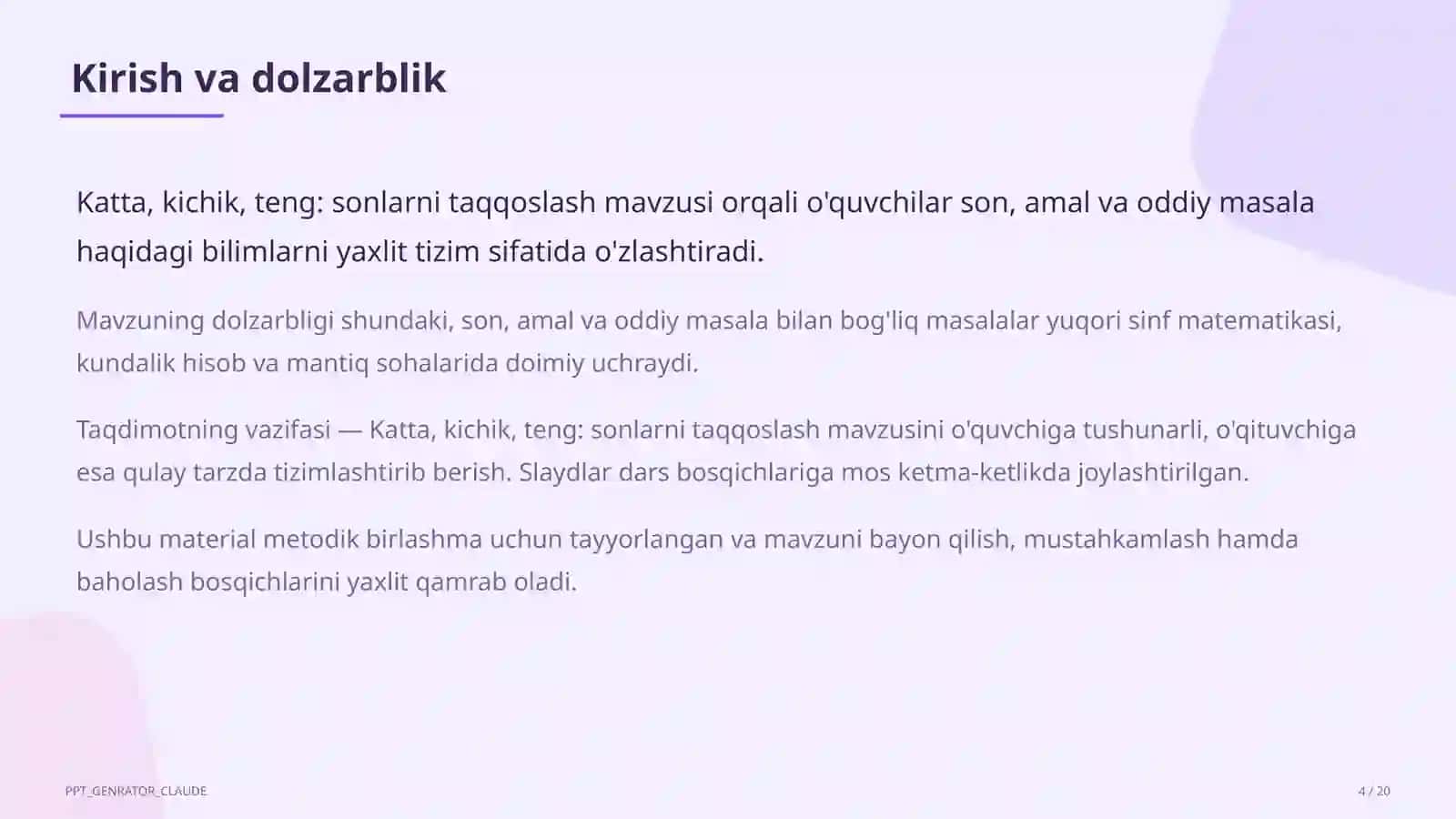 Katta, kichik, teng: sonlarni taqqoslash (1-sinf) 4