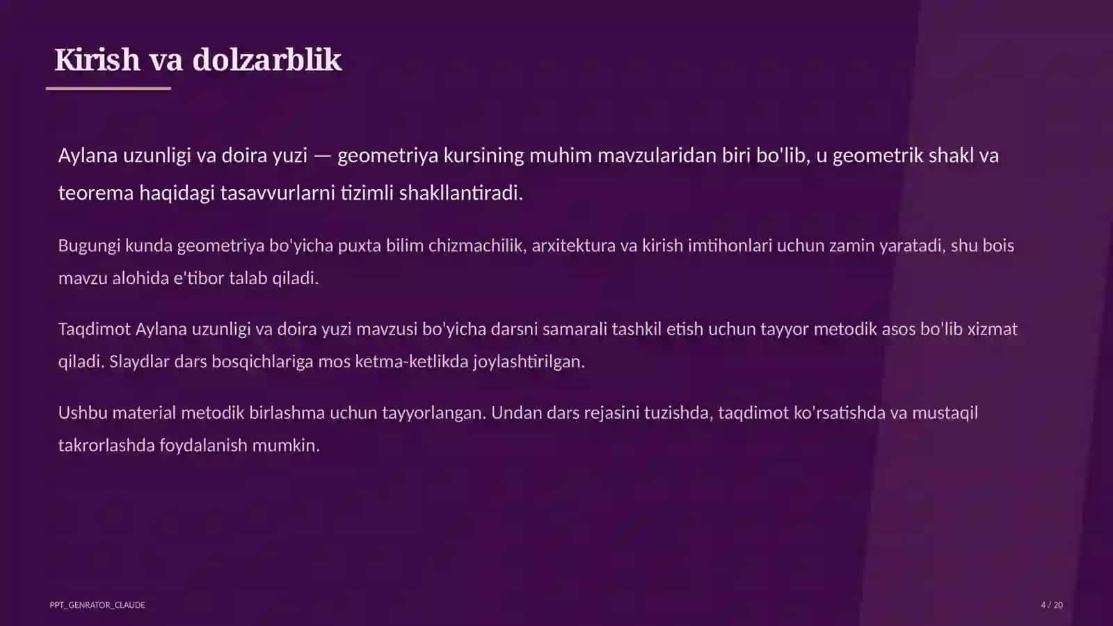 Aylana uzunligi va doira yuzi (9-sinf) 4