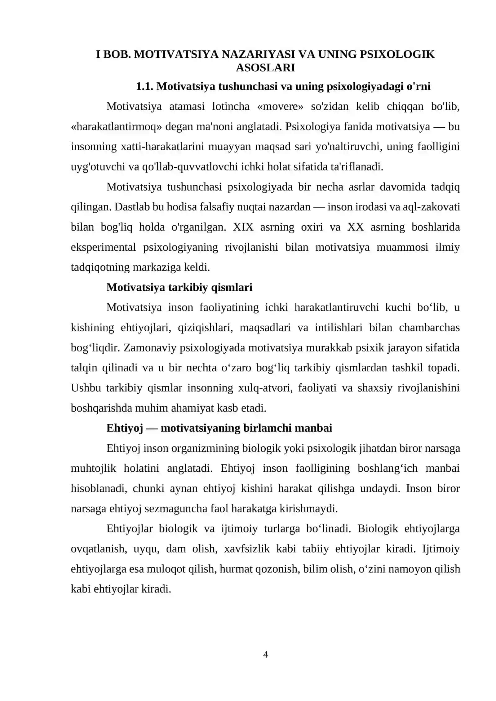 Shaxs rivojlanishining turli davrlaridagi motivatsion jarayonning ahamiyati mavzusidagi kurs ishi 4