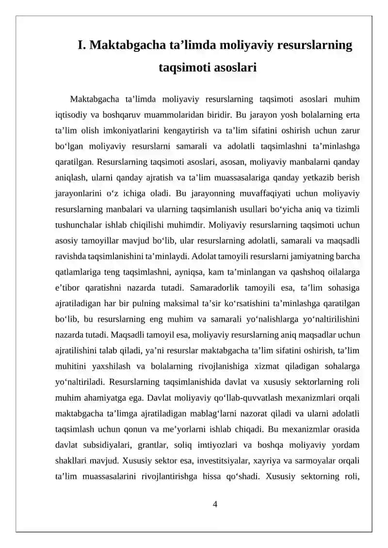 Maktabgacha talimning rivojlanishi va moliyaviy taminlash 4
