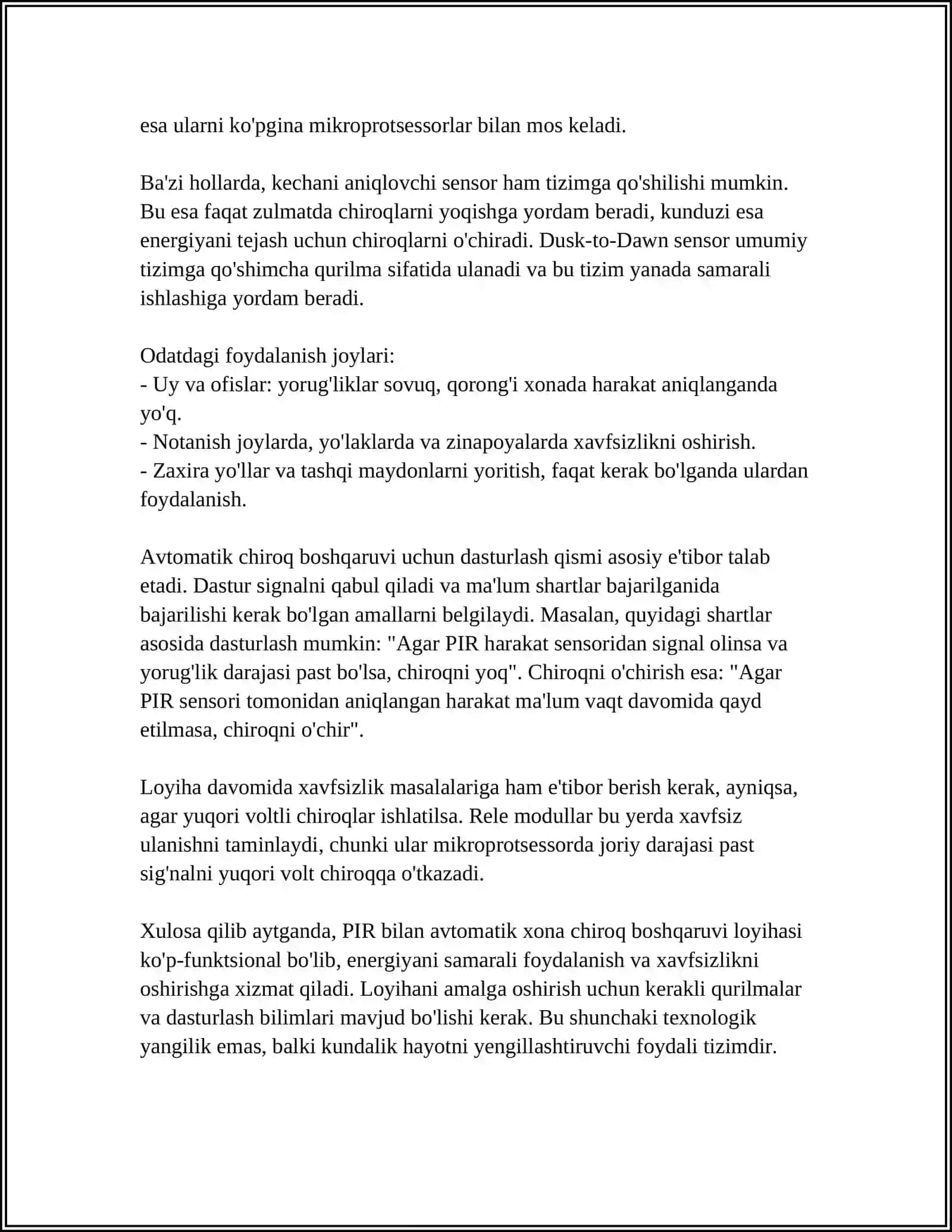 HARAKAT SENSORI (PIR) BILAN LOYIHA YARATISH 4