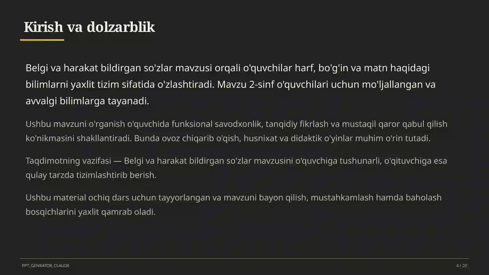 Belgi va harakat bildirgan so'zlar (2-sinf) 4