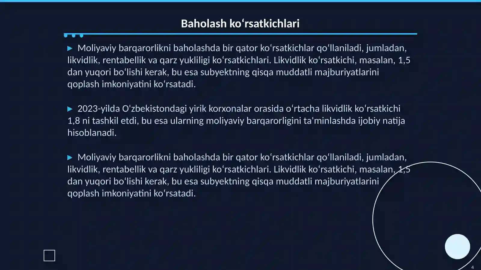 Biznes subyektlarning moliyaviy barqarorligi: baholash, ko‘rsatkichlari, oshirish yo’llari 4