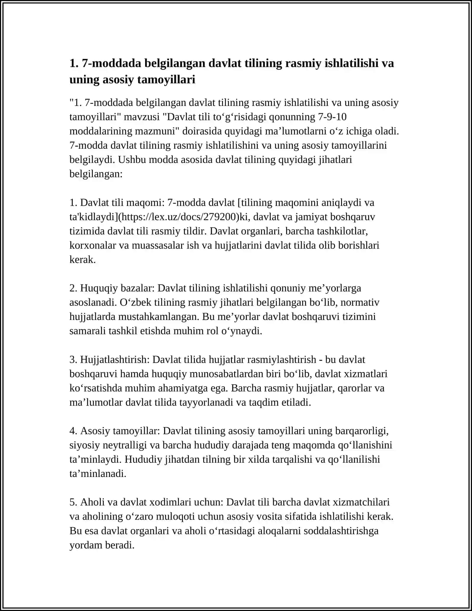DAVLAT TILI TOGRISIDAGI QONUNNING 7-9-10 MODDALARI MAZMUNI 4