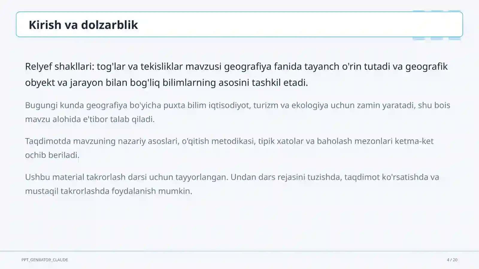 Relyef shakllari: tog'lar va tekisliklar (5-sinf) 4