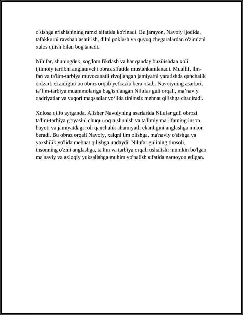 ALISHER NAVOIY ASARLARIDA TA'LIM TARBIYA MASALALARI MAVZUSIDA NILUFAR GULI TUZING 4