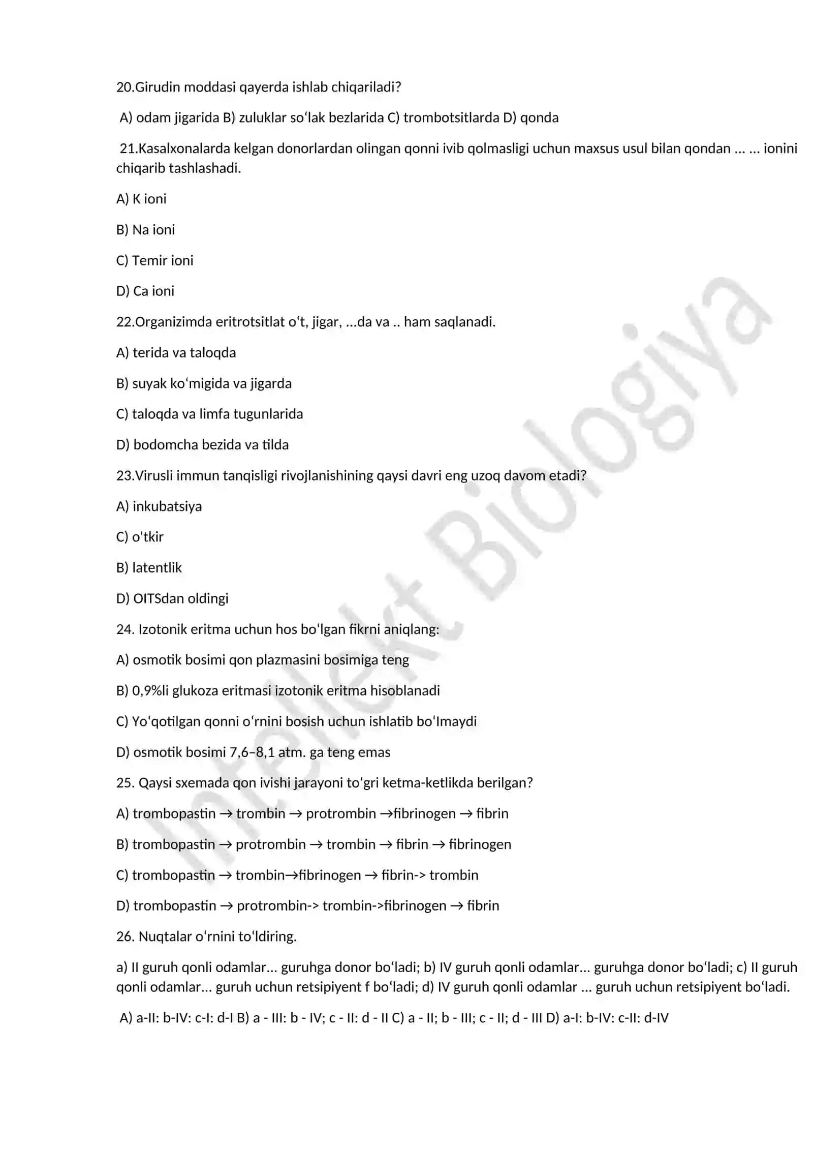 Biologiya 8-sinf mavzulashtirilgan 4