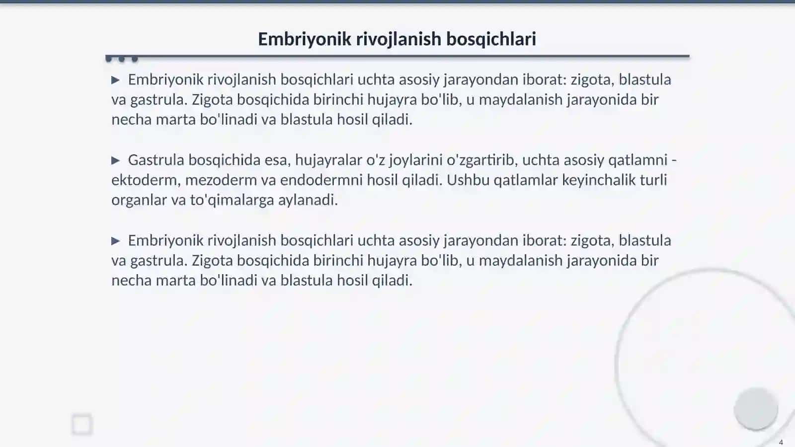 Embrional rivojlanish, maydalanish 4