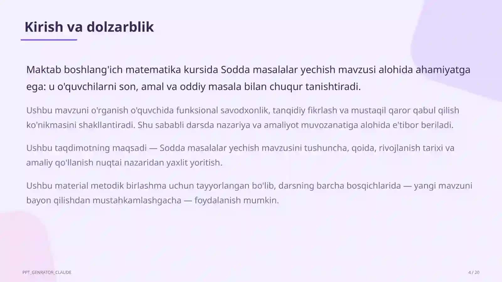 Sodda masalalar yechish (1-sinf) 4