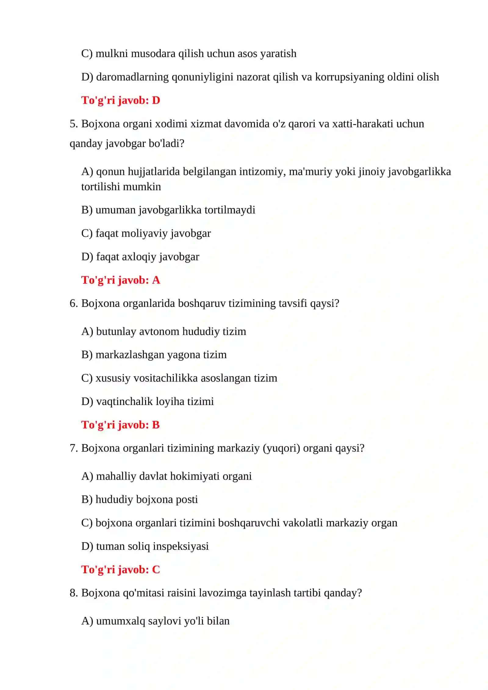 BOJXONA XIZMATI 300 TA TEST 4