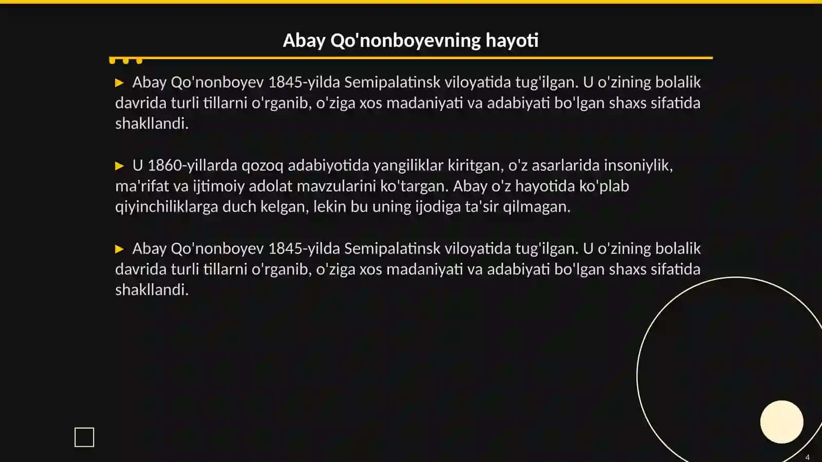 Qozoq adabiyoti. Abay Qo'nonboyev 4