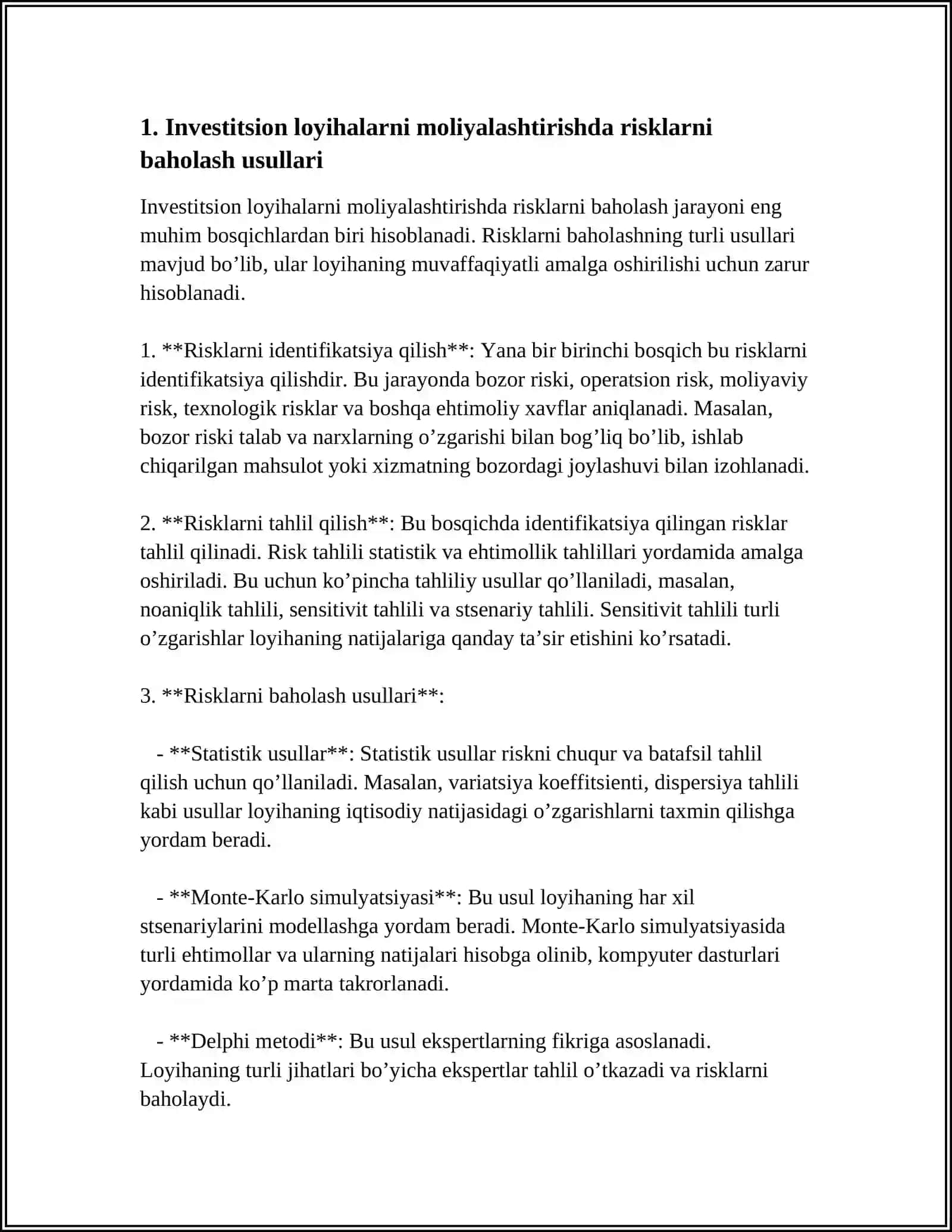 INVESTITSION LOYIHALARNI MOLIYALASHTIRISHDAGI MOLIYAVIY RISKLARNI BOSHQARISHNING ILGʻOR XORIJ TAJRIBALARI 4
