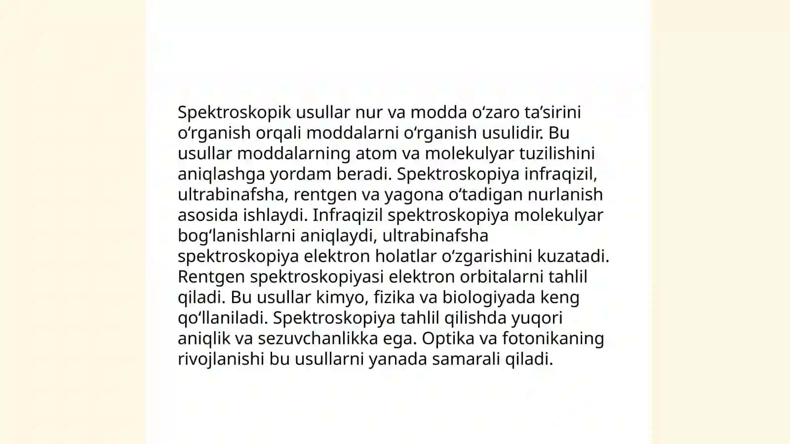 Ultrabinafsha spektroskopiyada birikmaning tuzilishi berilgan, undagi guruhlarning yutilish chastotalari jadvaldan foydalanib aniqlash 4