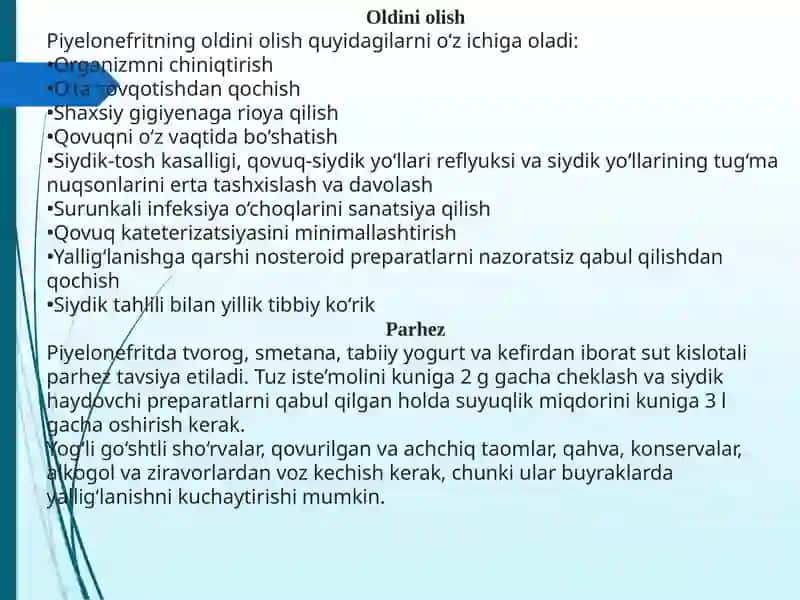 Piyelonefrit, glomerulonefrit, buyrak-tosh kasalligi va boshqa kazakalar 4