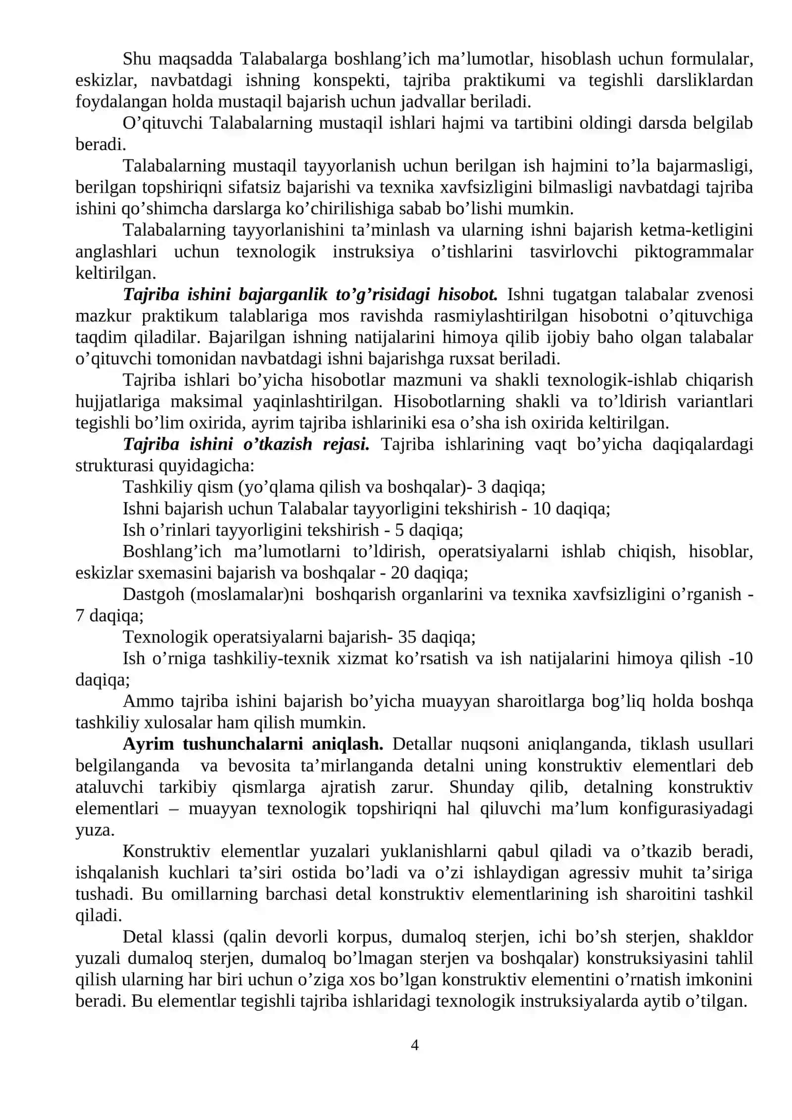 "Transport vositalari detallarini ta’mirlash" fanidan tajriba mashgulotlar 4