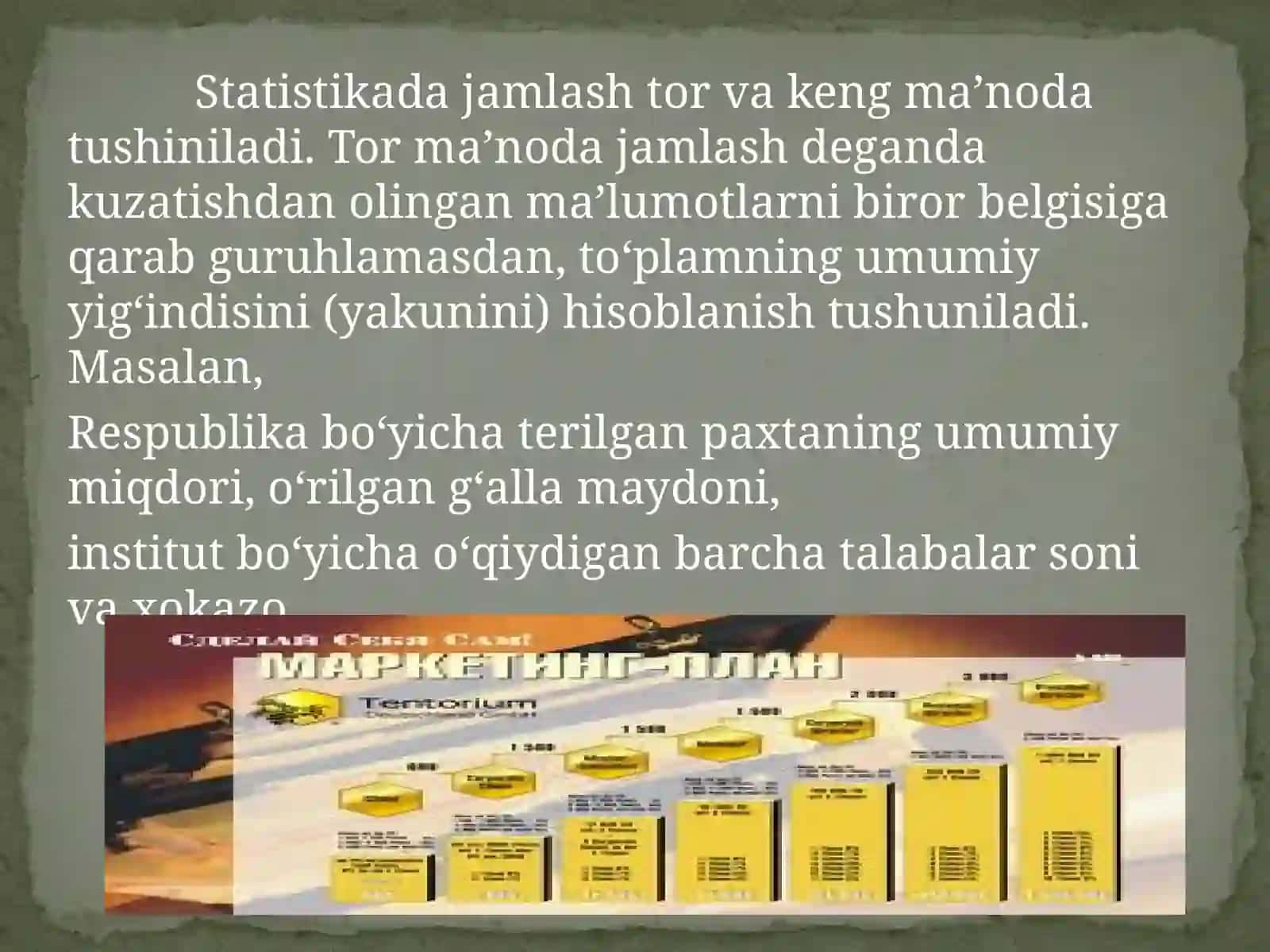 STATISTIKA MA’LUMOTLARNI JAMLASH VA GURUHLASH 4