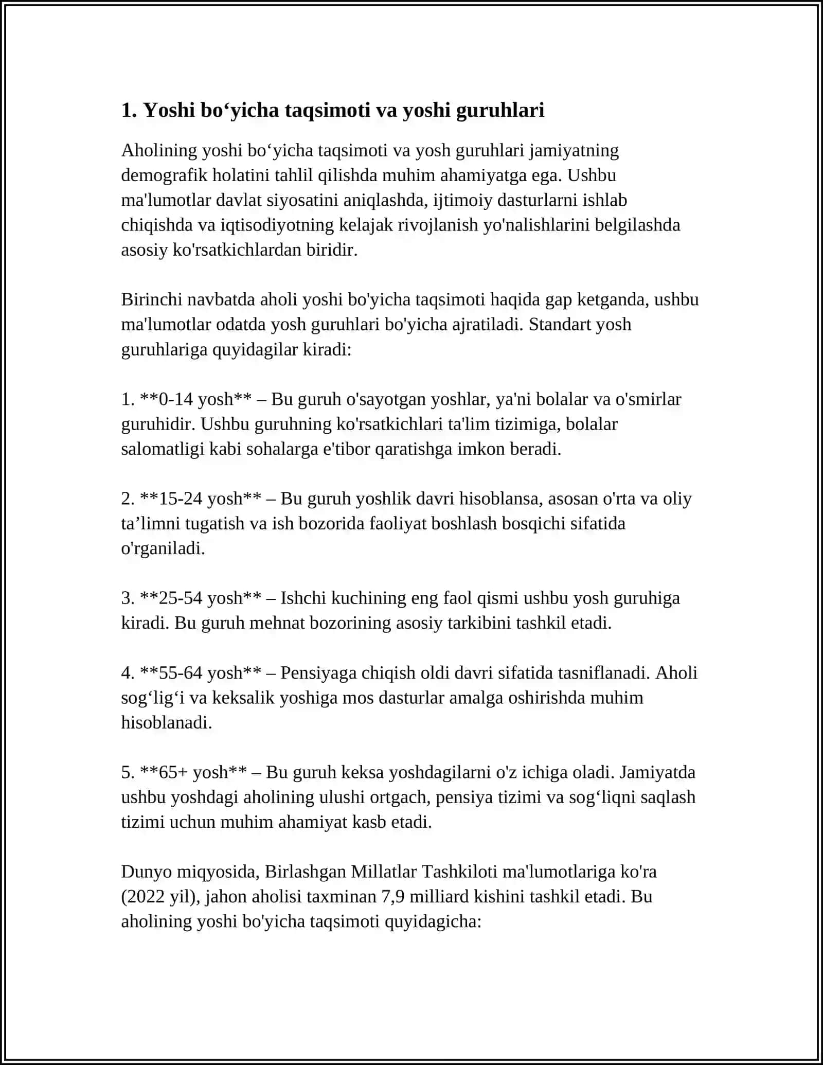KEKSA AVLOD FUQAROLARINING ASOSIY IJTIMOIY - DEMOGRAFIK TAVSIFLARI 4