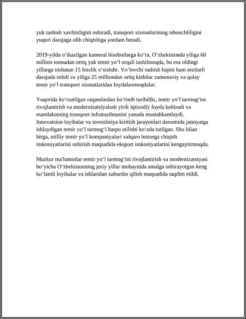 TEMIR YO’L TRANSPORTI INFRATUZILMASI 4