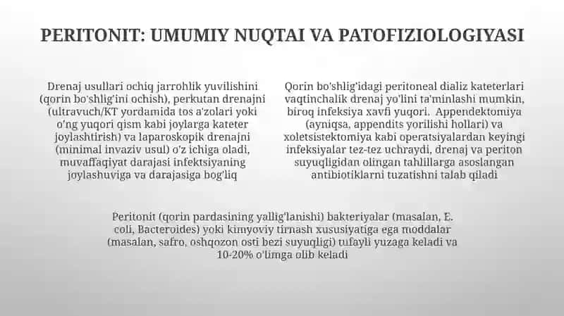 Peritonitlarda qorin boʻshligʻini drenajlash usullari 4