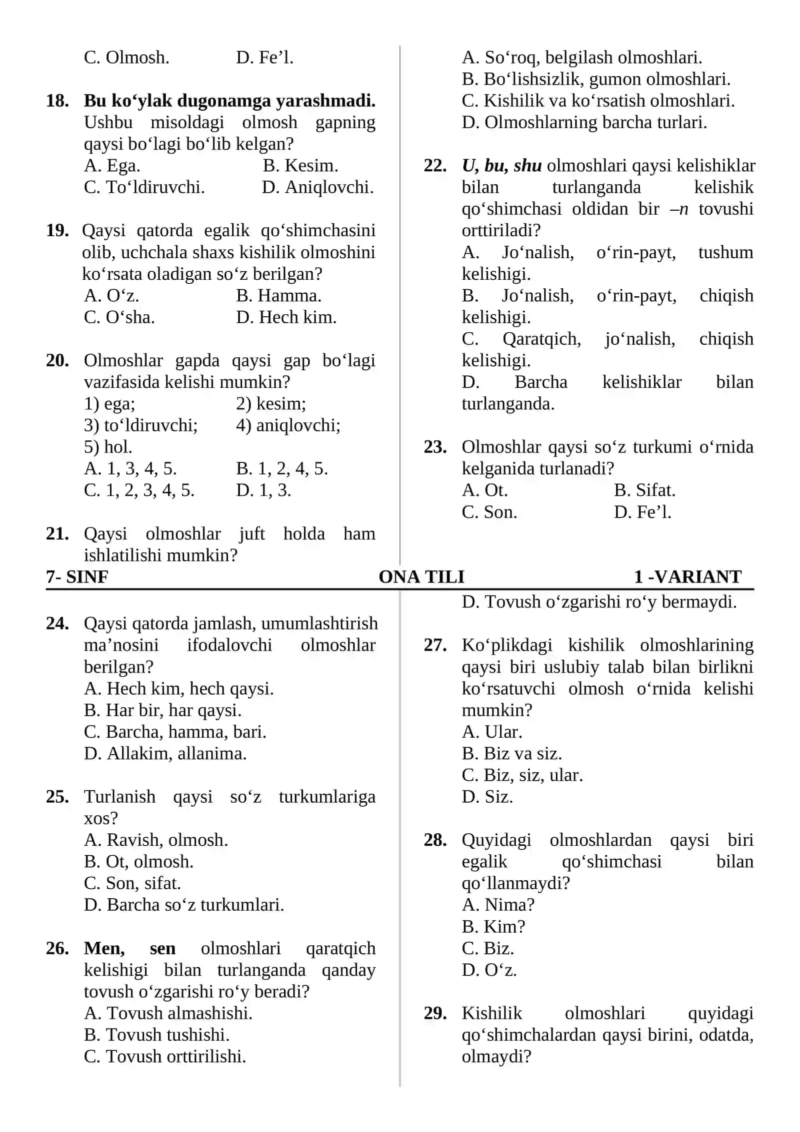 Olmosh , ravish test (ona tili) 4