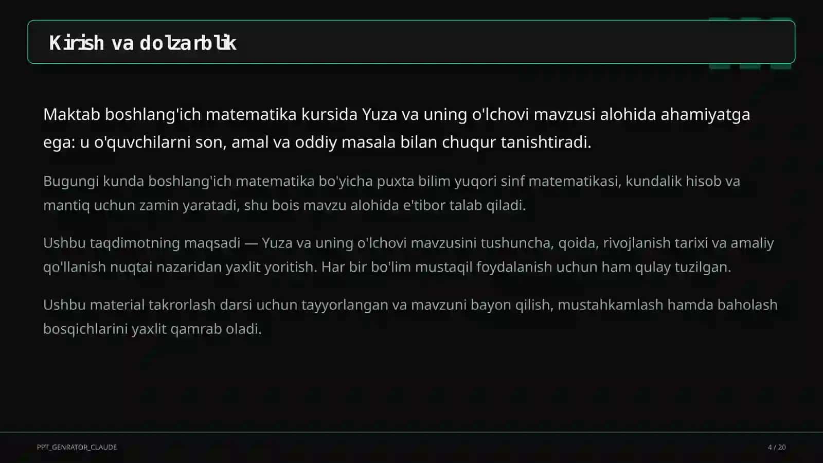 Yuza va uning o'lchovi (3-sinf) 4