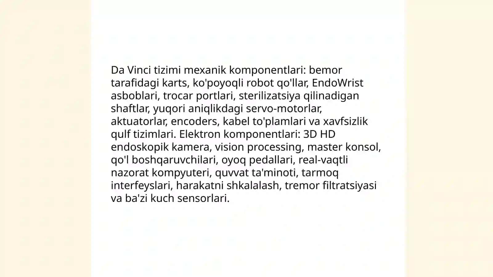 Tibbiy robotlar va jarroxlikda sun'iy intellekt.Da Vince system misoli 4