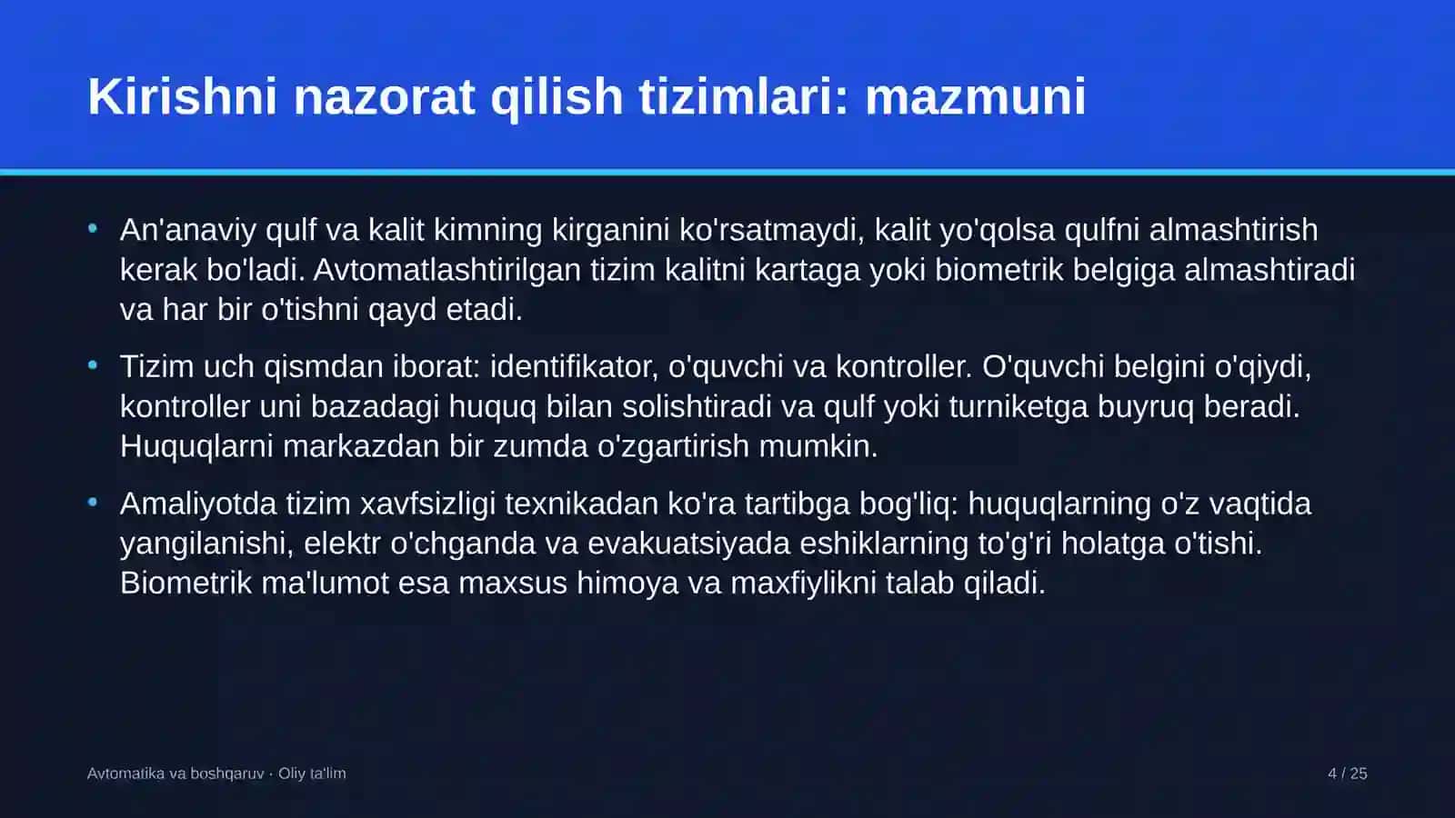 Lift xo'jaligida kirishni nazorat qilishning avtomatlashtirilgan tizimlari 4