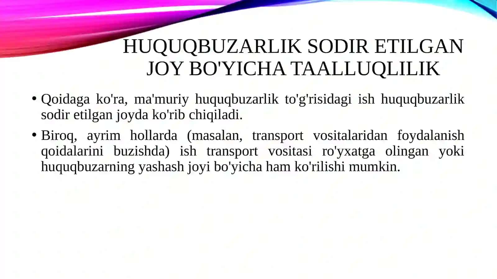 Mamuriy huquqbuzarlik to'g'risidagi ishlarning taaluqliligi 4