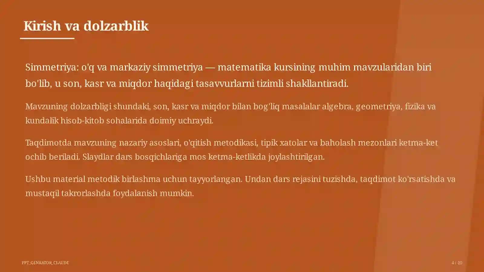 Simmetriya: o'q va markaziy simmetriya (6-sinf) 4