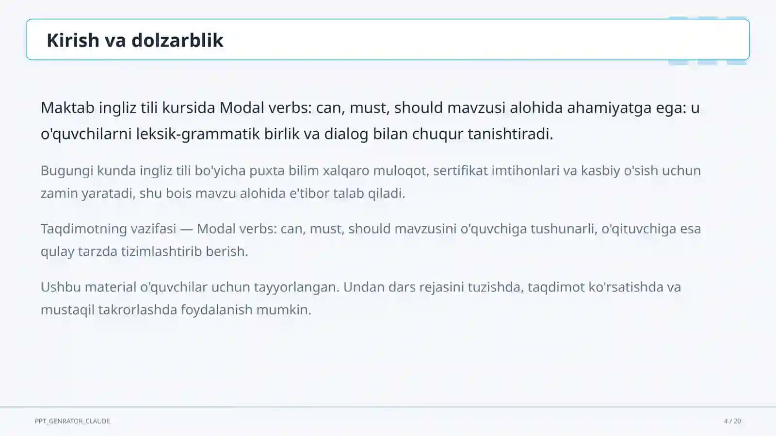 Modal verbs: can, must, should (7-sinf) 4